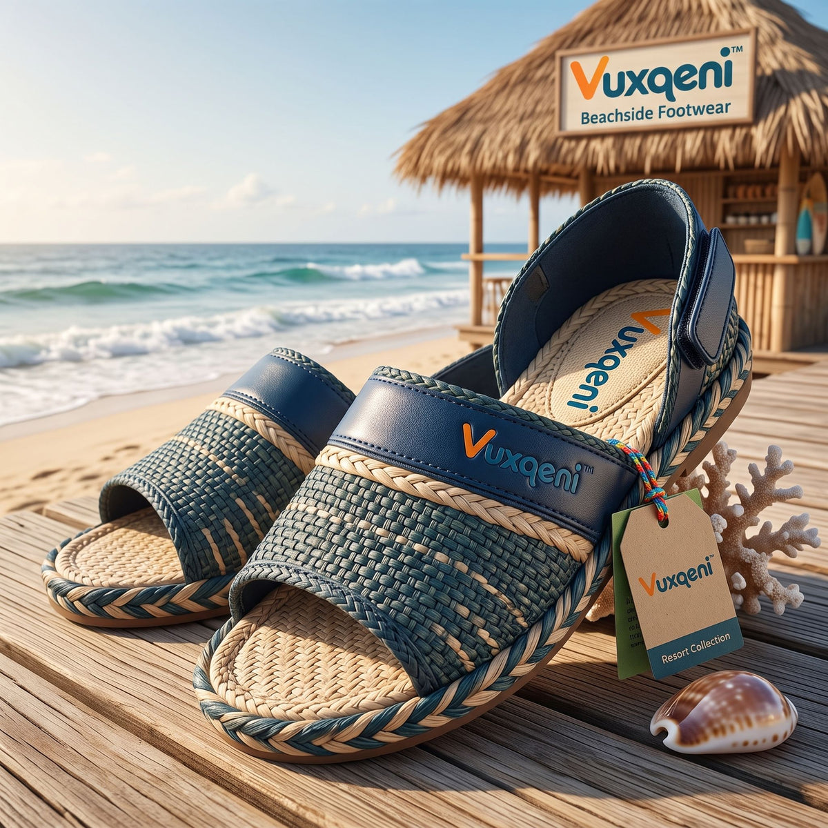 Vuxqeni™ Men's Woven Beach Slides with Heel Strap – Breathable Espadrille-Style Resort Sandals