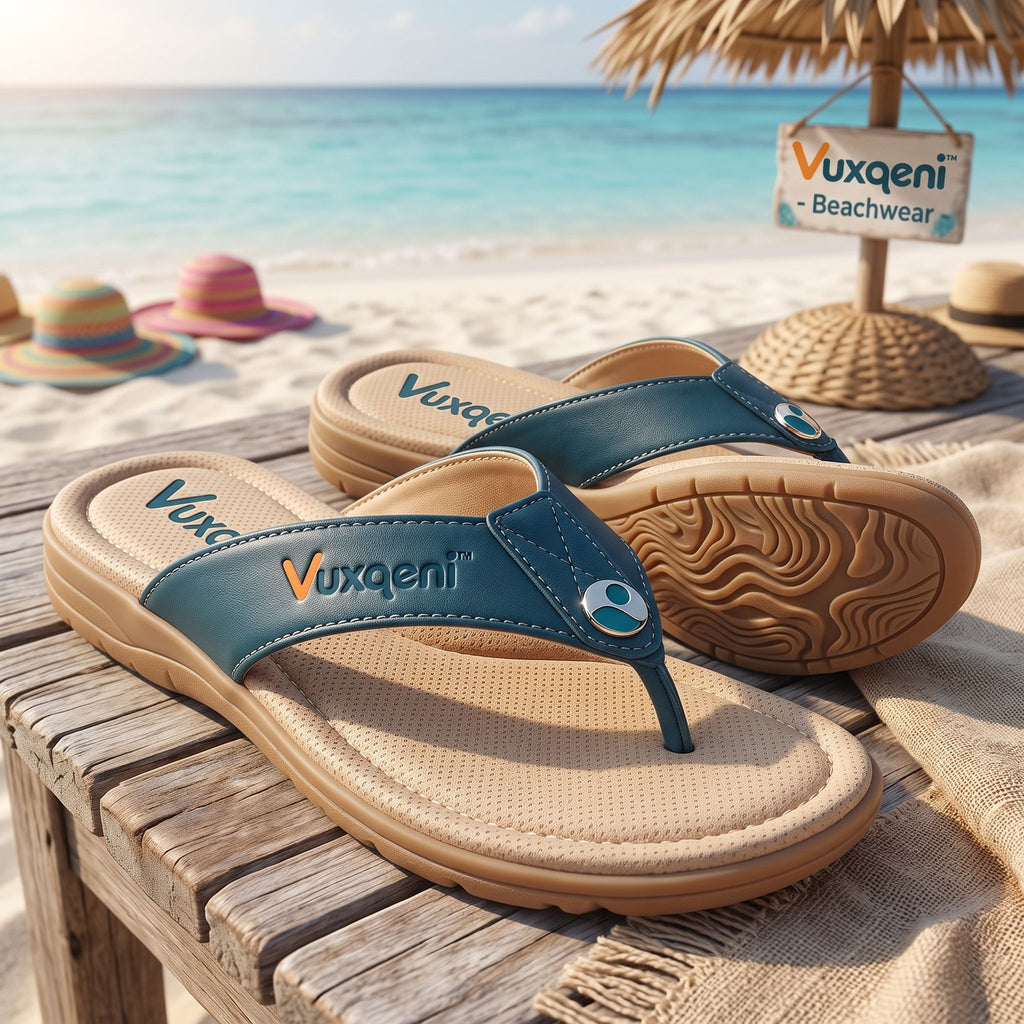 Vuxqeni™ Men's Cushioned Flip Flops – Non-Slip Beach Thong Sandals with Arch Support