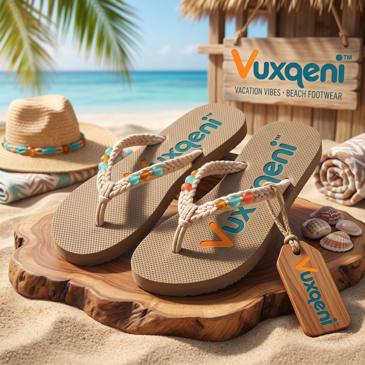 Vuxqeni™ Women's Boho Braided Rope Flip-Flops with Beaded Accents