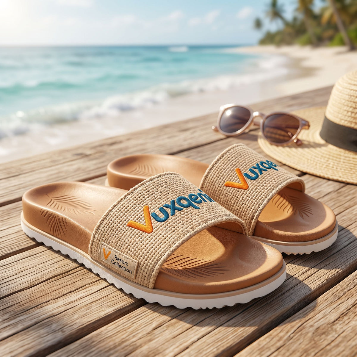 Vuxqeni™ Resort Collection Woven Slide Sandals – Ergonomic Cushioned Beach &amp; Pool Slides