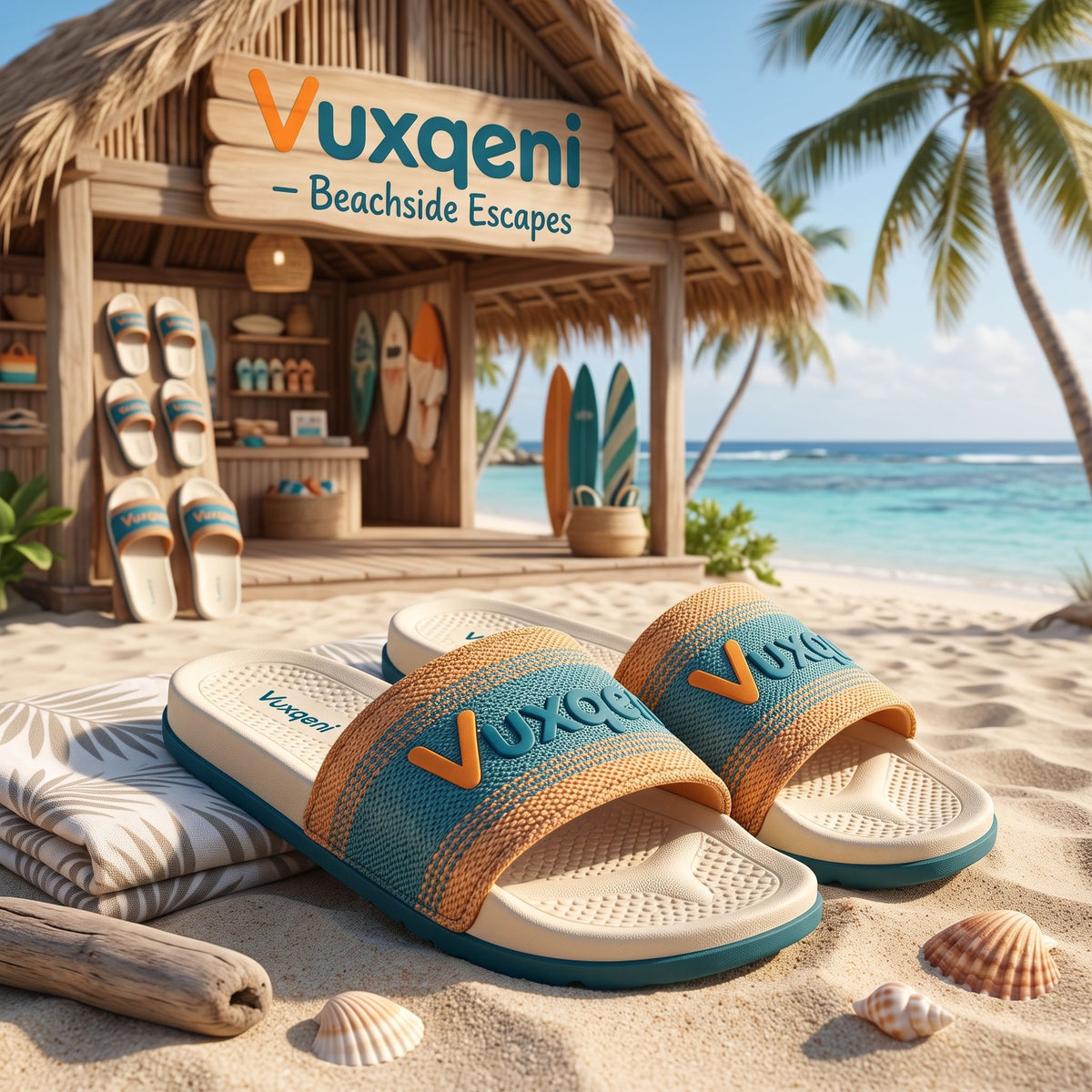 Vuxqeni™ Beachside Knit Slide Sandals – Lightweight Ergonomic Cushioned Beach &amp; Pool Slides