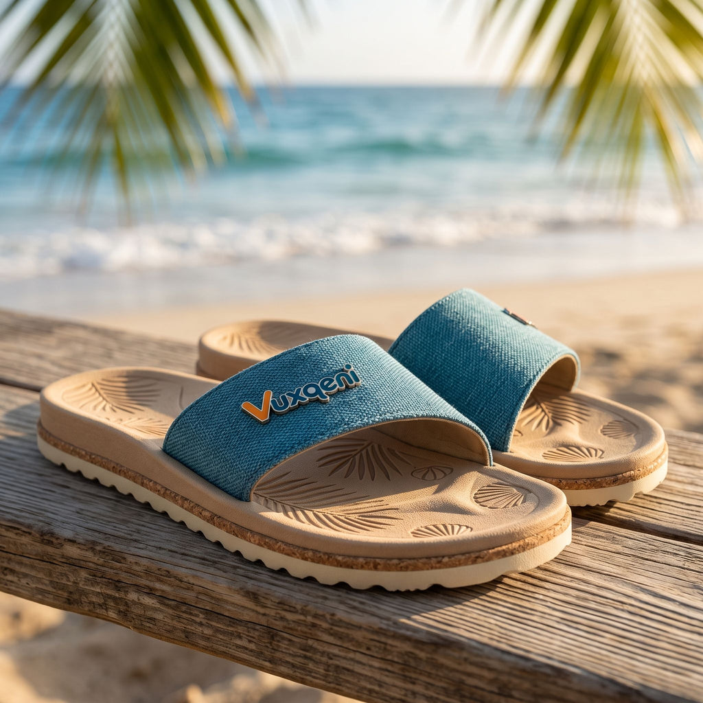 Vuxqeni™ Beach Slide Sandals for Men and Women – Ergonomic Arch Support Cushion Slides with Textured Non-Slip Footbed &amp; Canvas Strap