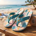 Vuxqeni™ Women’s Coastal Reef Flip-Flops – Lightweight Cushioned Beach Sandals with Woven Fabric Straps &amp; Tropical Ocean Print