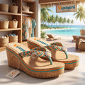 Vuxqeni™ Women’s Braided Cork Wedge Flip-Flops – Bohemian Platform Thong Sandals with Seashell Charms for Summer Beach &amp; Vacation