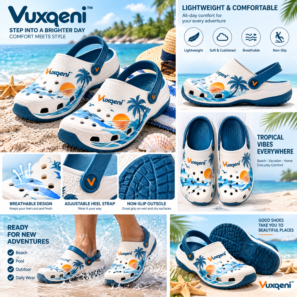 Vuxqeni™ Tropical Sunset Clogs | Lightweight Breathable Beach &amp; Water Shoes