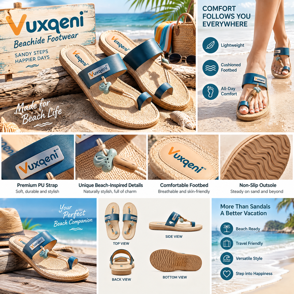 Vuxqeni™ Bohemian Toe-Ring Beach Slide Sandals – Lightweight Flat Summer Slip-Ons with Textured Rope Footbed