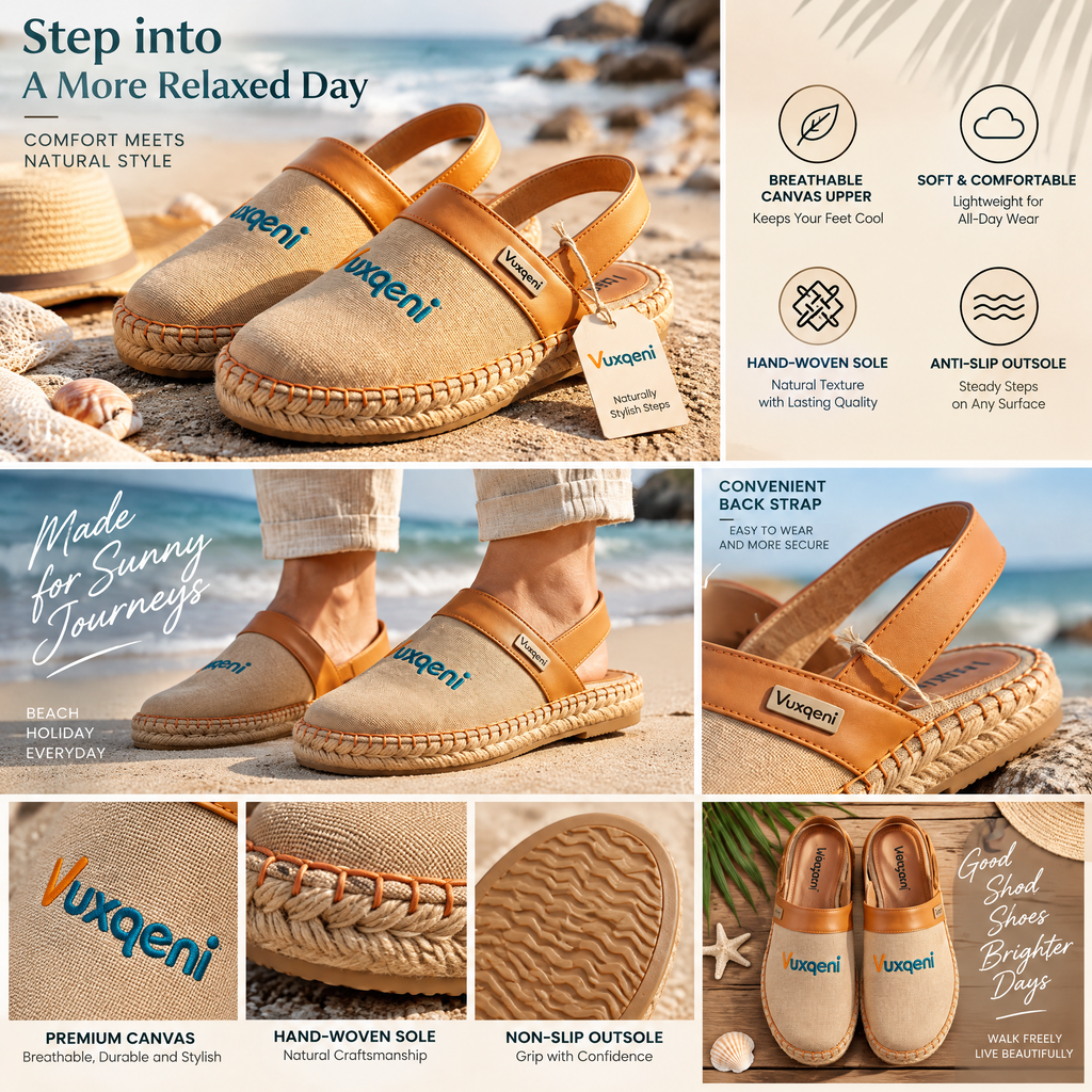 Vuxqeni™ Canvas Espadrille Slingback Clogs – Hand-Stitched Jute Casual Resort Slip-On Shoes