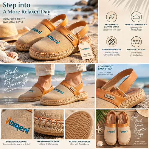 Vuxqeni™ Canvas Espadrille Slingback Clogs – Hand-Stitched Jute Casual Resort Slip-On Shoes
