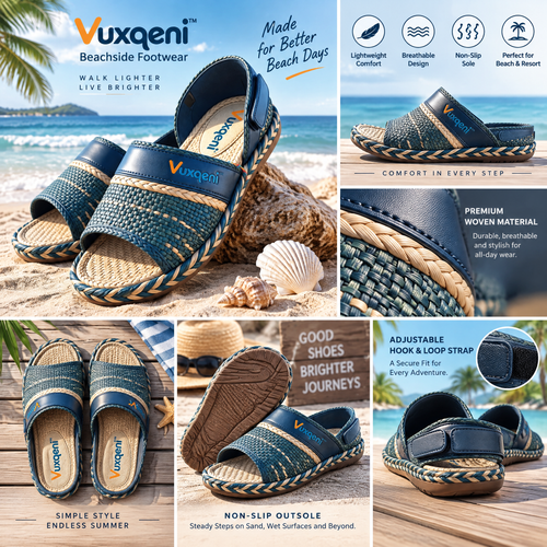 Vuxqeni™ Men's Woven Beach Slides with Heel Strap – Breathable Espadrille-Style Resort Sandals