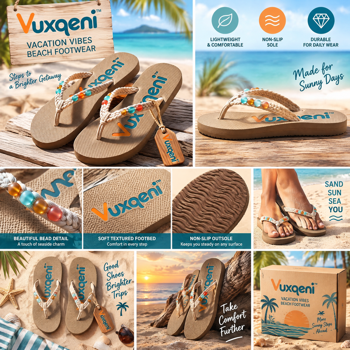 Vuxqeni™ Women's Boho Braided Rope Flip-Flops with Beaded Accents
