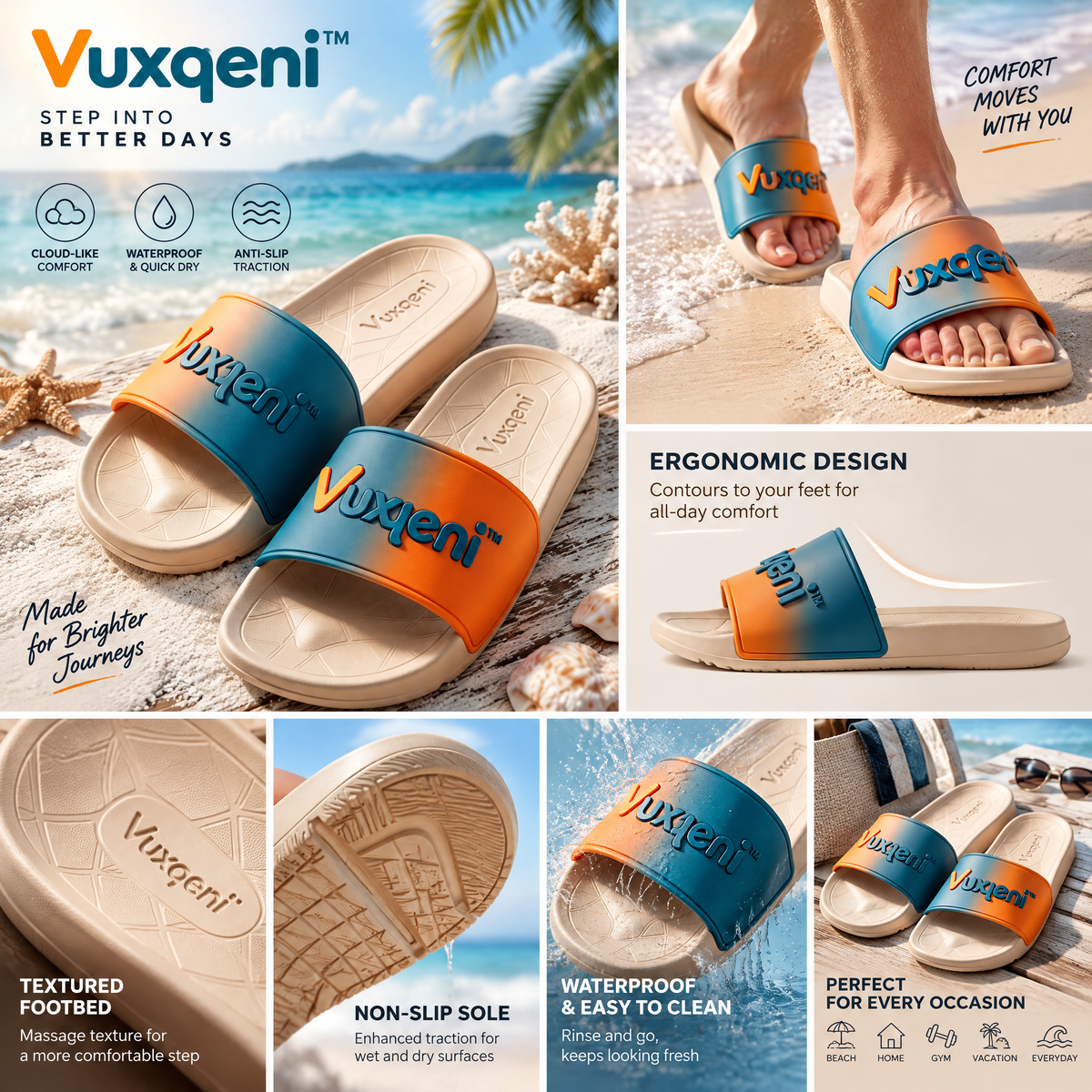 Vuxqeni™ Unisex Sunset Gradient Cloud Slides – Ergonomic Non-Slip Beach &amp; Pool Slide Sandals