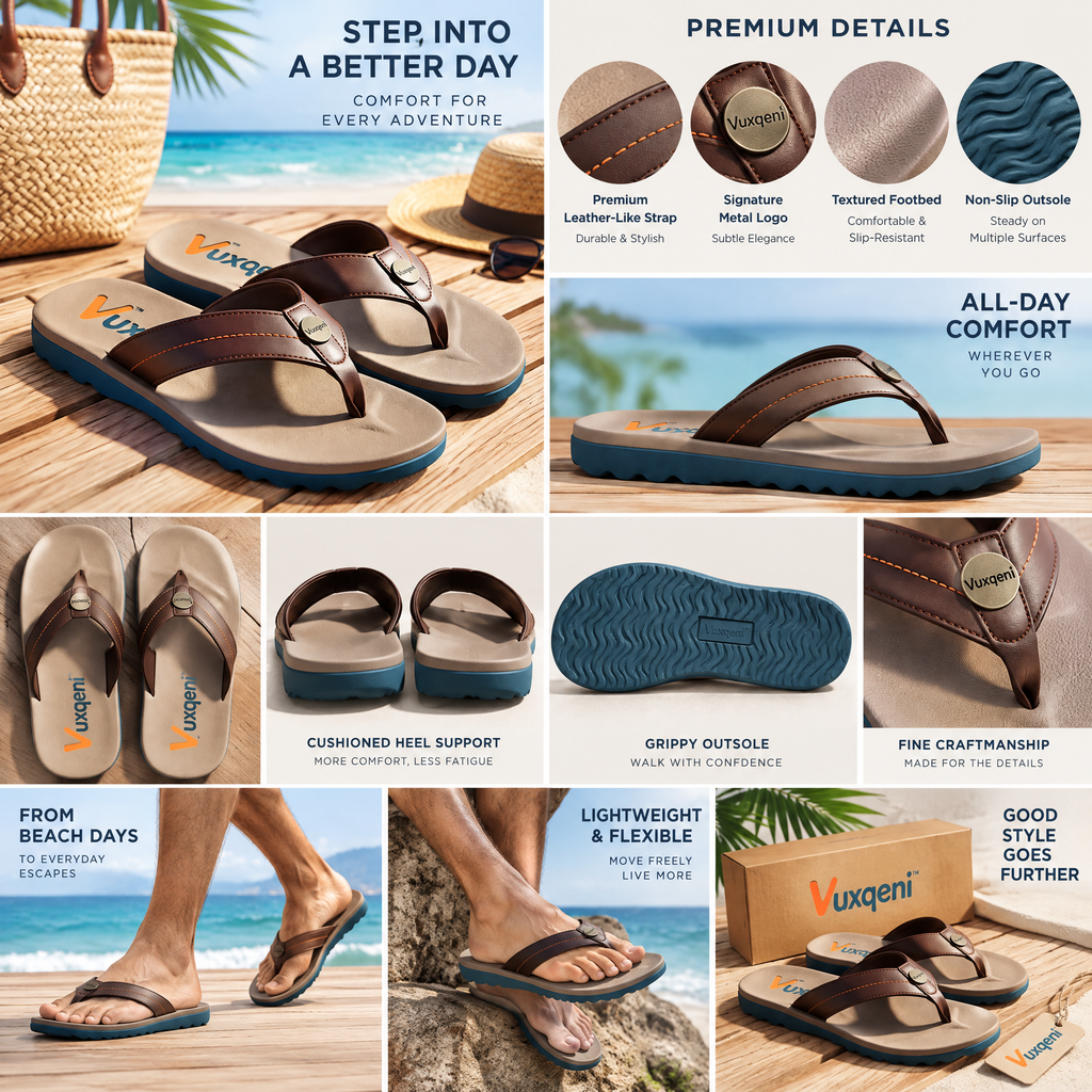 Vuxqeni™ Men's Ergonomic Beach Thong Sandals – Cushioned Non-Slip Flip-Flops