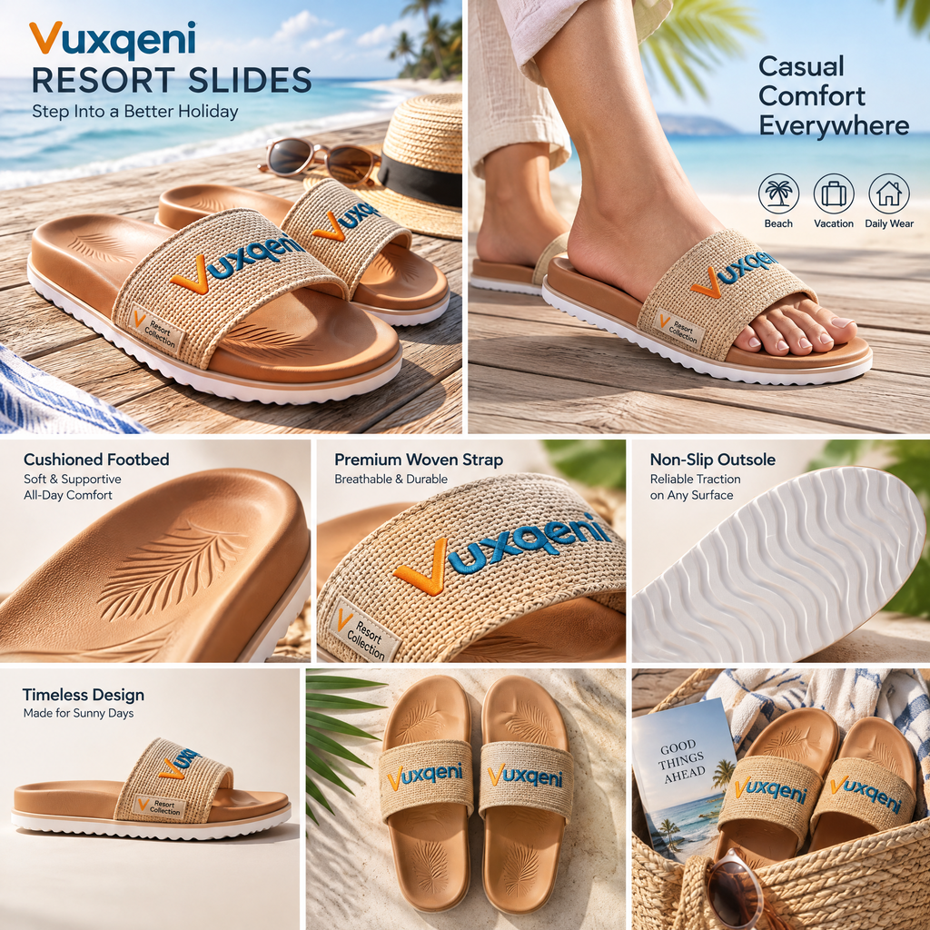 Vuxqeni™ Resort Collection Woven Slide Sandals – Ergonomic Cushioned Beach &amp; Pool Slides