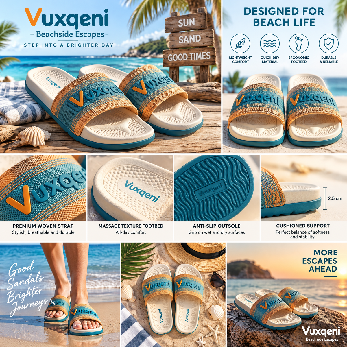 Vuxqeni™ Beachside Knit Slide Sandals – Lightweight Ergonomic Cushioned Beach &amp; Pool Slides