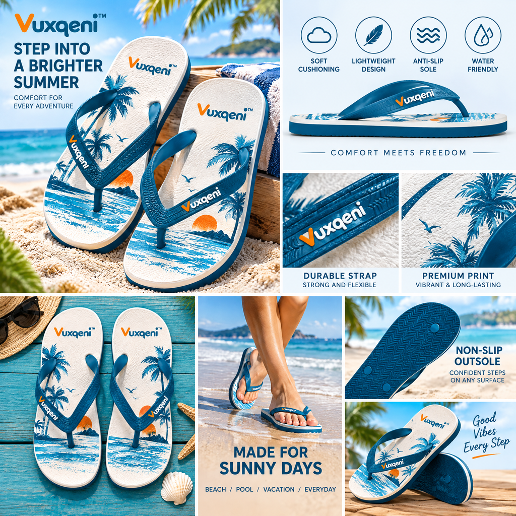 Vuxqeni™ Tropical Sunset Beach Flip Flops – Lightweight Non-Slip Summer Thong Sandals