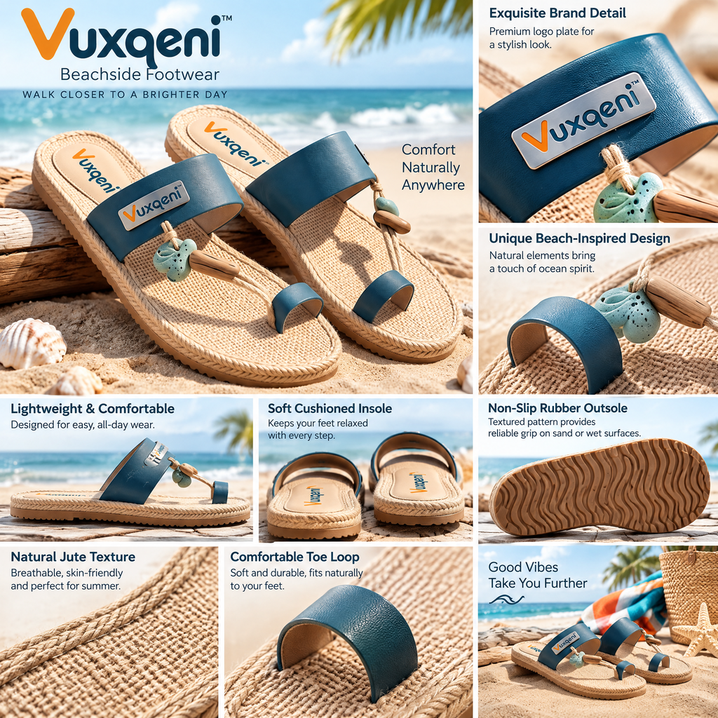 Vuxqeni™ Bohemian Toe-Ring Beach Slide Sandals – Lightweight Flat Summer Slip-Ons with Textured Rope Footbed
