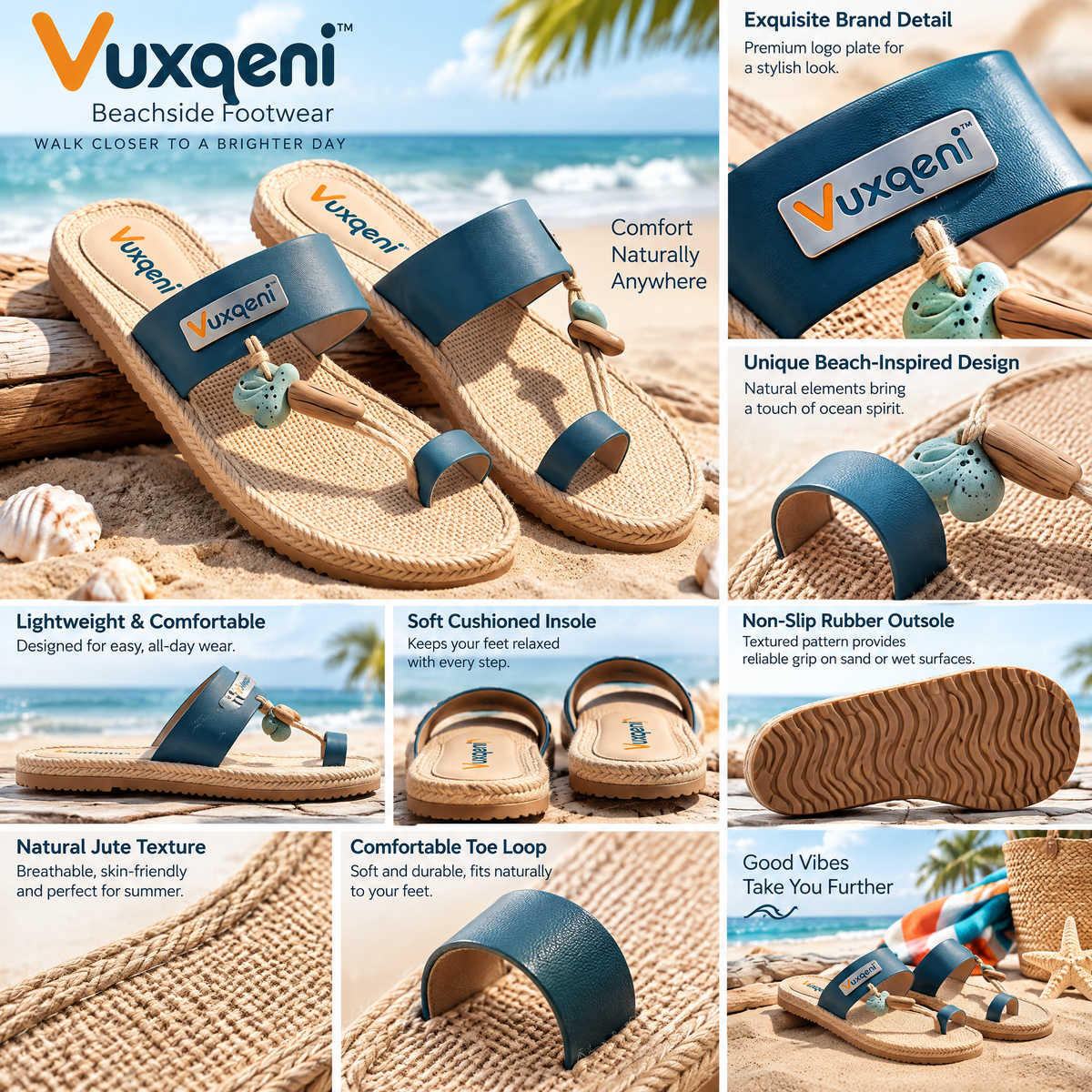 Vuxqeni™ Bohemian Toe-Ring Beach Slide Sandals – Lightweight Flat Summer Slip-Ons with Textured Rope Footbed