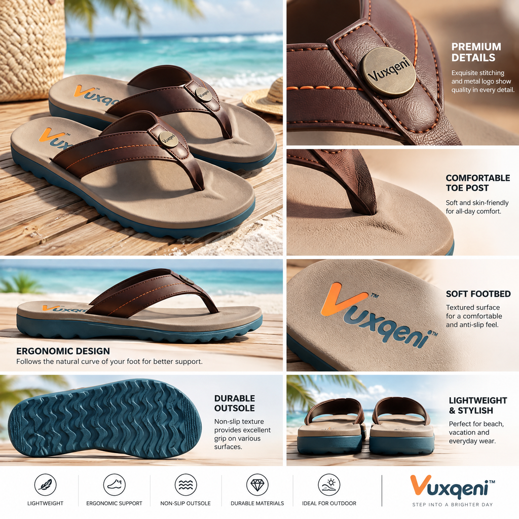 Vuxqeni™ Men's Ergonomic Beach Thong Sandals – Cushioned Non-Slip Flip-Flops