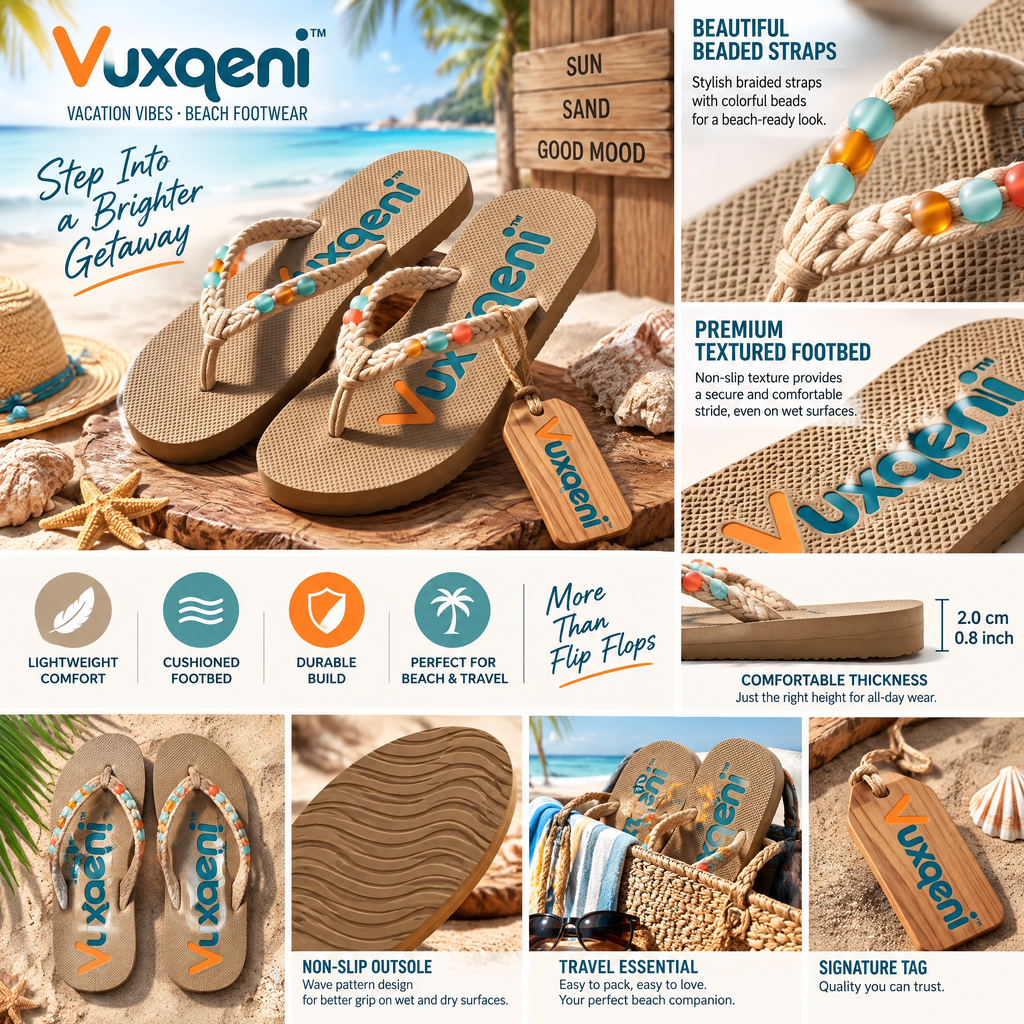 Vuxqeni™ Women's Boho Braided Rope Flip-Flops with Beaded Accents