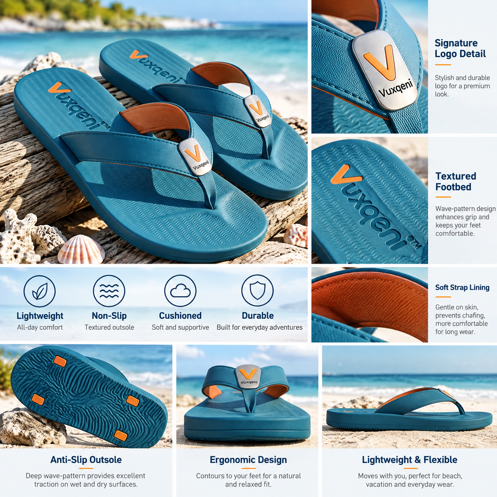 Vuxqeni™ Men's Cushion Beach Flip-Flops – Non-Slip Thong Sandals with Padded Straps for Summer &amp; Casual Wear