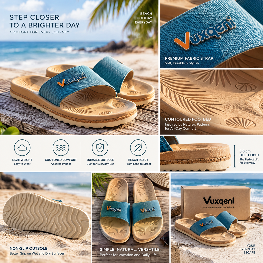 Vuxqeni™ Beach Slide Sandals for Men and Women – Ergonomic Arch Support Cushion Slides with Textured Non-Slip Footbed &amp; Canvas Strap