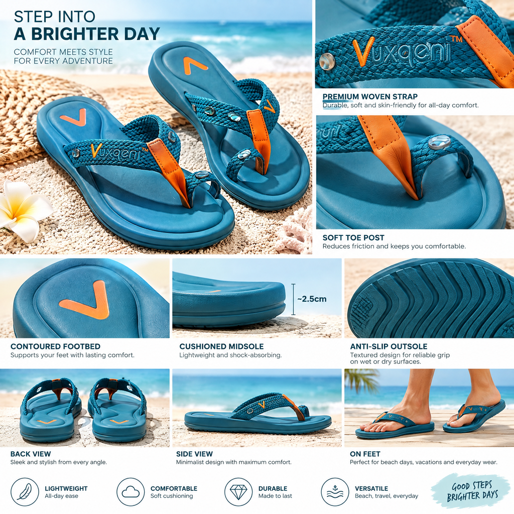 Vuxqeni™ Women's Braided Toe-Ring Flip Flops with Arch Support, Cushioned Summer Beach Sandals