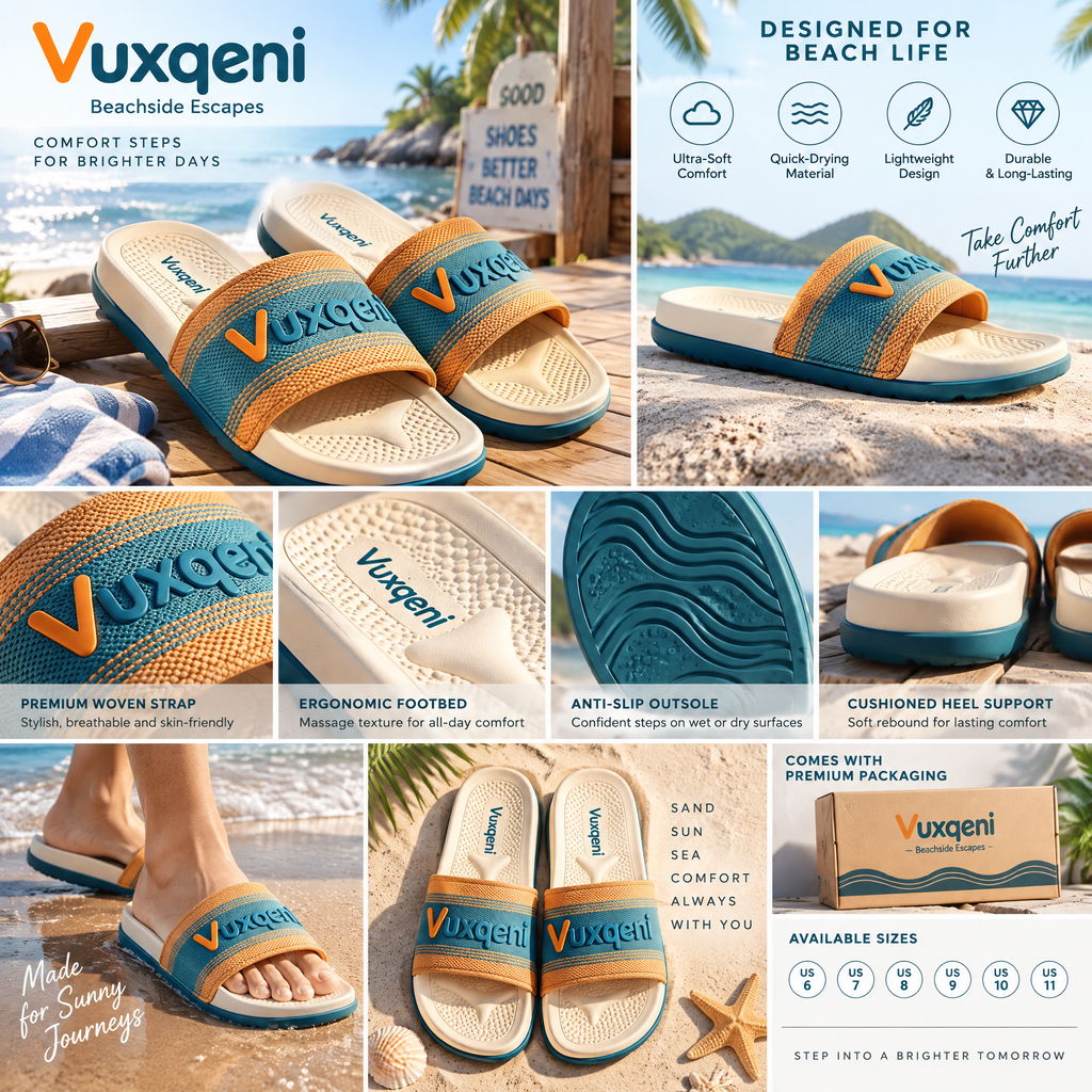 Vuxqeni™ Beachside Knit Slide Sandals – Lightweight Ergonomic Cushioned Beach &amp; Pool Slides