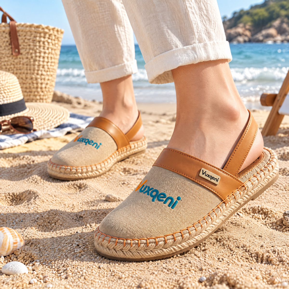 Vuxqeni™ Canvas Espadrille Slingback Clogs – Hand-Stitched Jute Casual Resort Slip-On Shoes